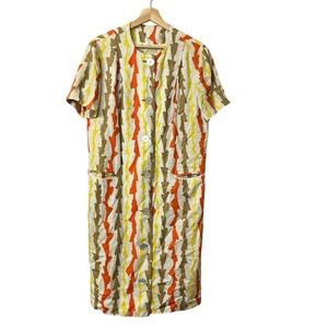 Vintage Jerry Gilden 70’s Funky Print Yellow Orange Shift Below Knee Dress Sz 16